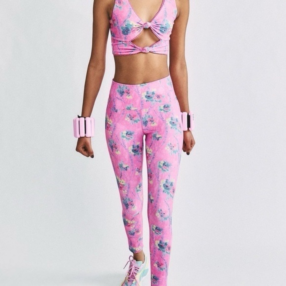 LoveShackFancy x Beach Riot Piper Leggings Hints of Hibiscus Pink Floral M